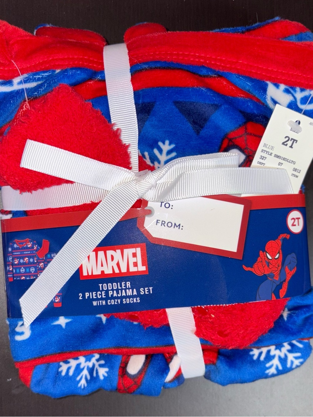 Marvel Blue & Red Spider-Man Toddler Pajama Set with Grippy Socks - NEW - 2T